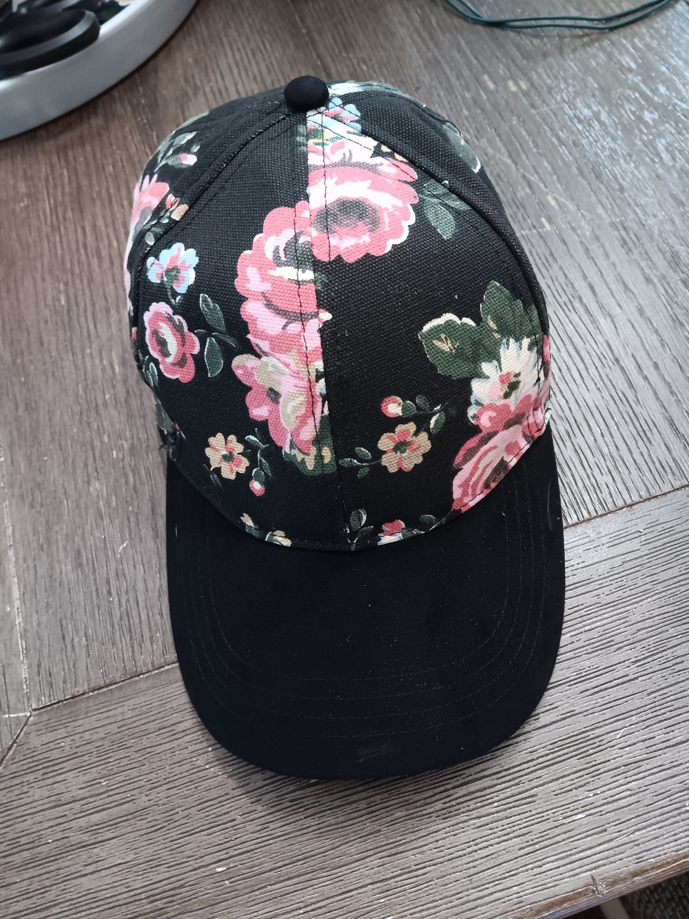 Womens Floral Pink & Black Baseball Cap
